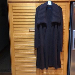 Womans Open Knee Length Brown Cardigan Sweater (M)